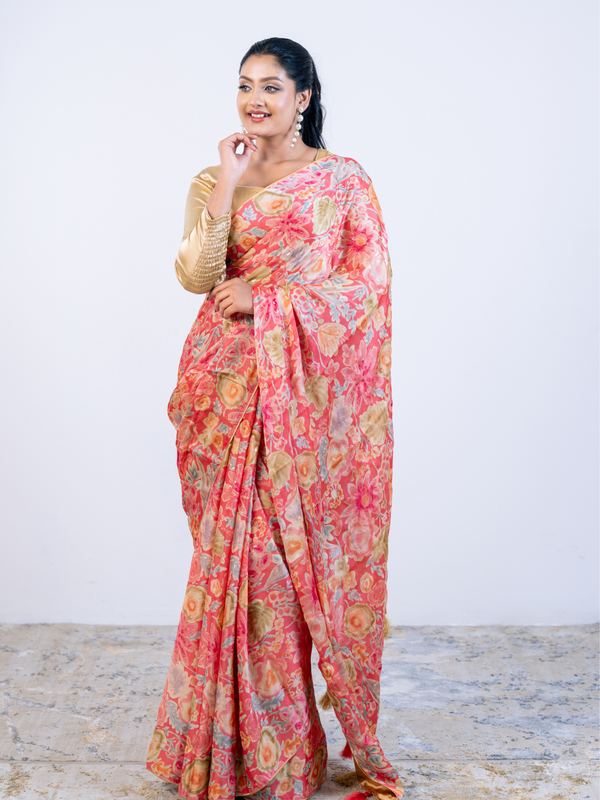 Peach Soft Georgette Saree with Blouse