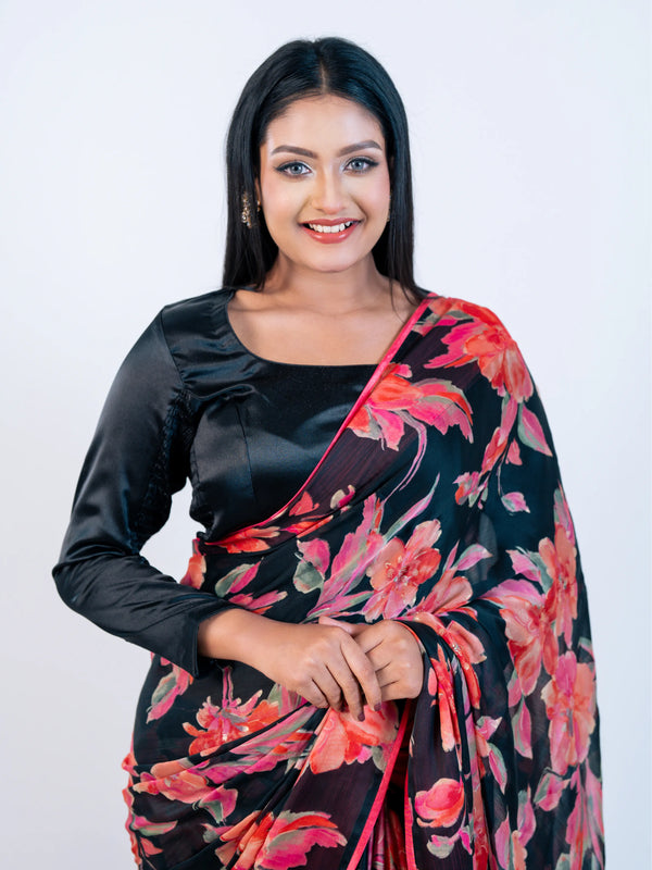 Black Craft Chiffon Saree with Blouse Piece