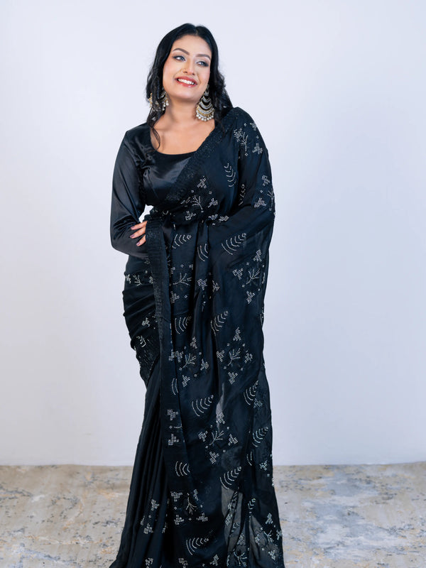 Black Georgette Saree with Blouse Piece