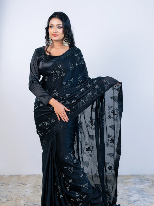 Black Georgette Saree with Blouse Piece
