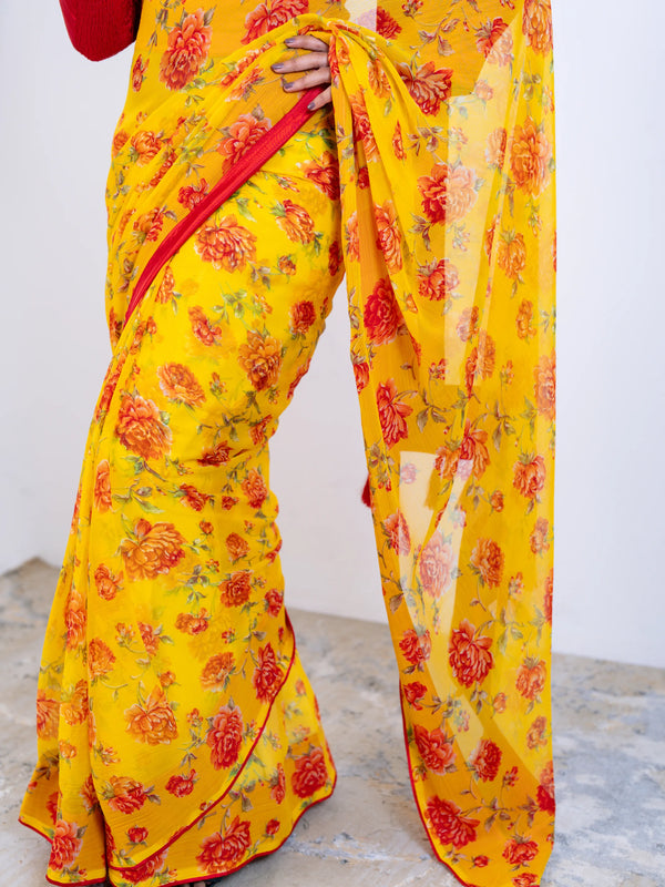 Yellow Soft Georgette Saree with Satin Blouse