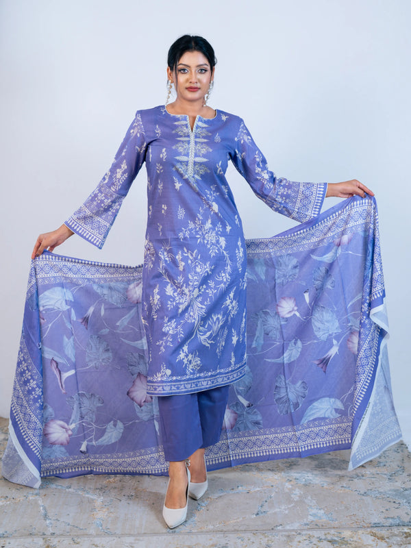 Lavender Three Piece Set Unstitched