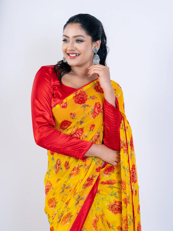 Yellow Soft Georgette Saree with Satin Blouse