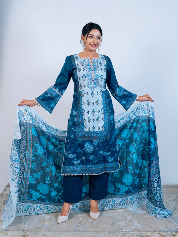 Till BlueThree-Piece Set Unstitched