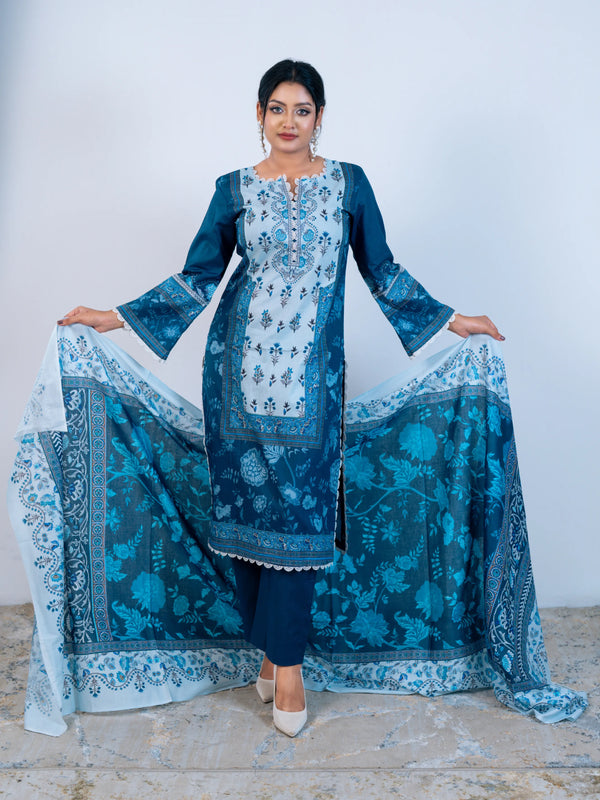 Till BlueThree-Piece Set Unstitched