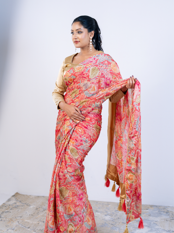 Peach Soft Georgette Saree with Blouse