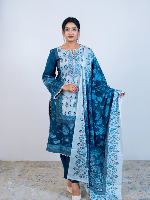 Till BlueThree-Piece Set Unstitched