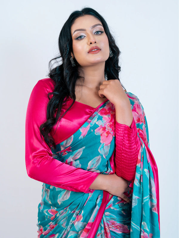 Sky Blue Craft Chiffon Saree with Blouse