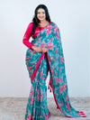 Sky Blue Craft Chiffon Saree with Blouse