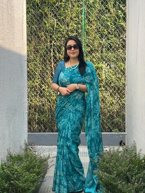 Blus Color Satin Silk Saree