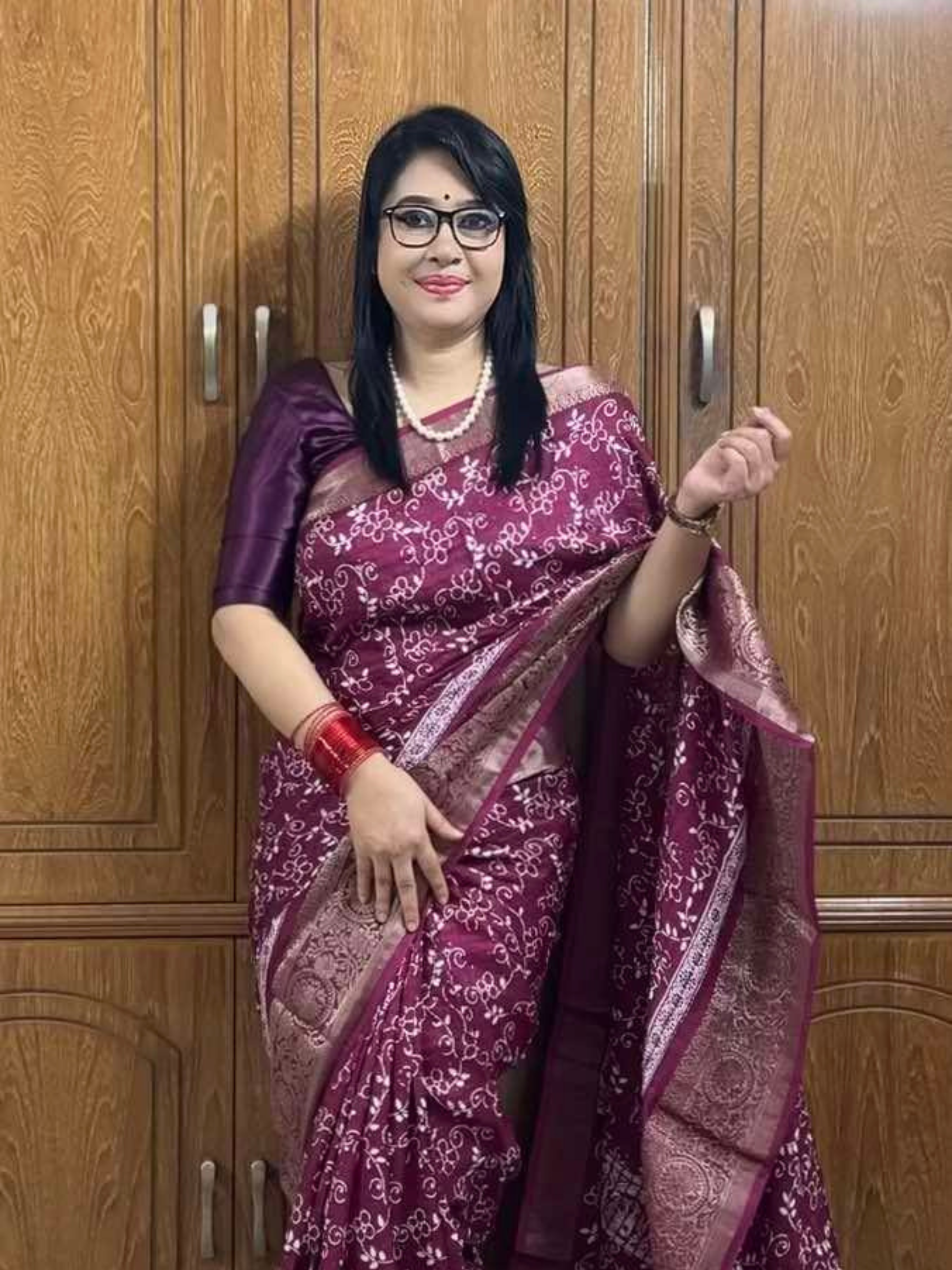 Royal Jam Wine Floral Soft Silk Saree