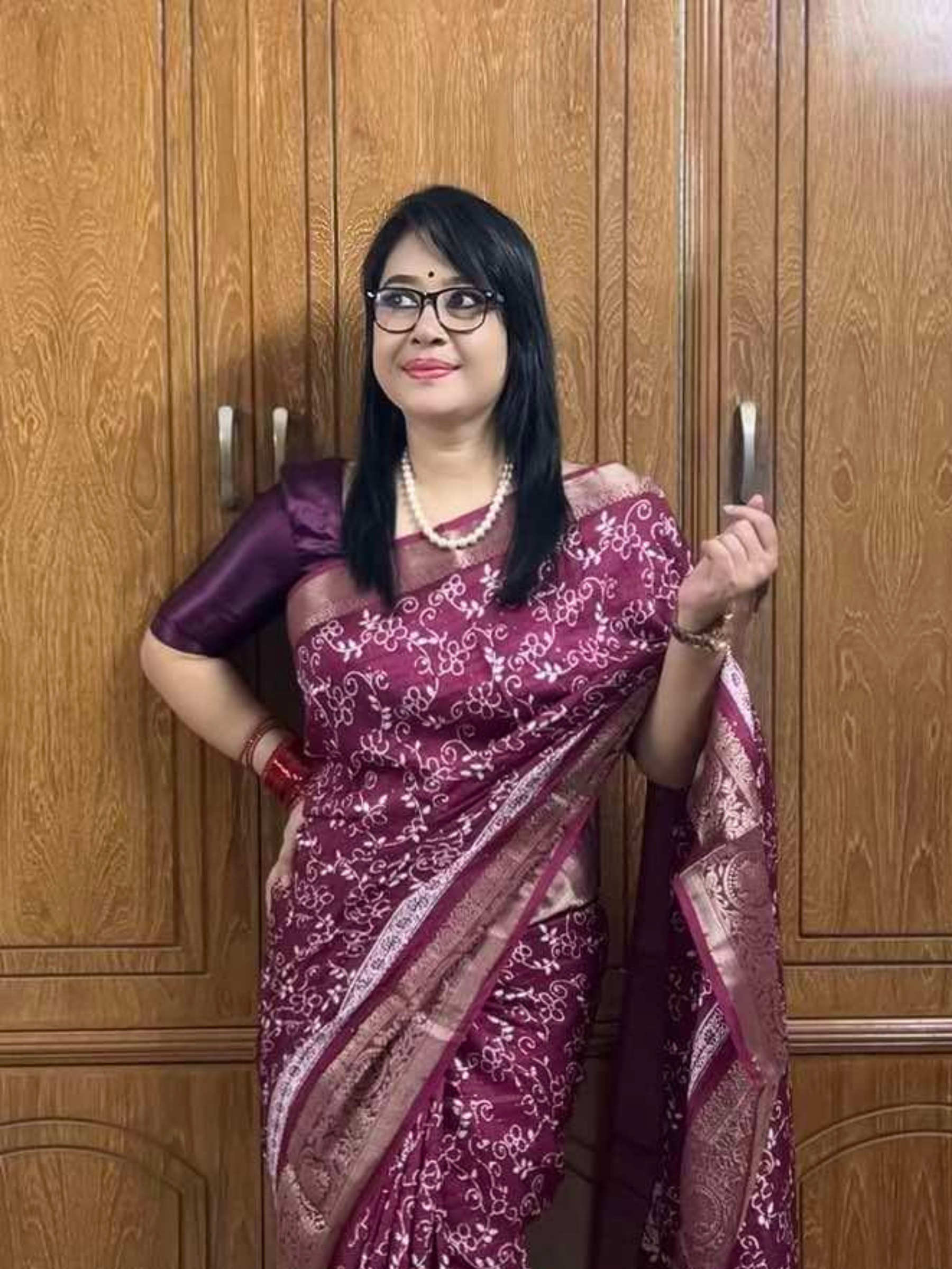 Royal Jam Wine Floral Soft Silk Saree