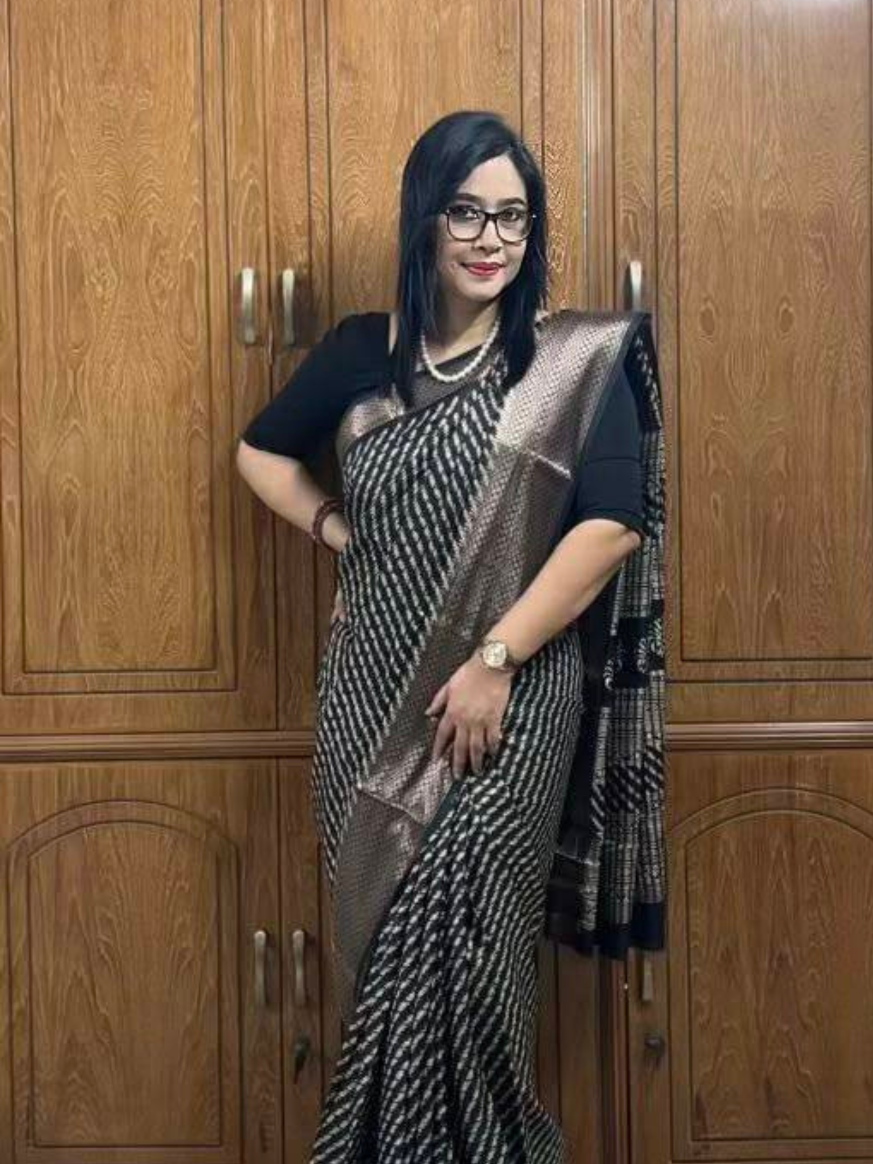 Sophisticated Black & Silver Leheriya Silk Saree