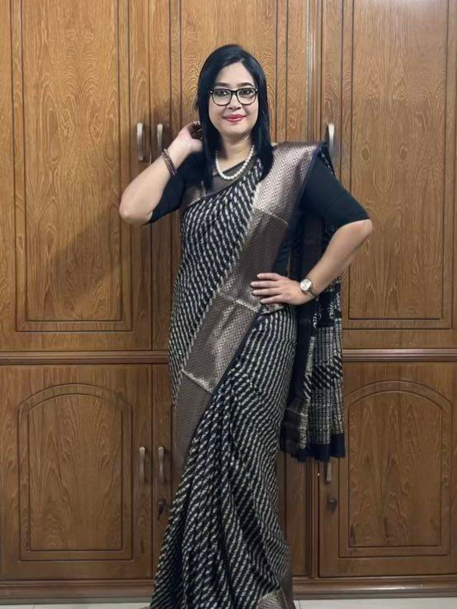 Sophisticated Black & Silver Leheriya Silk Saree