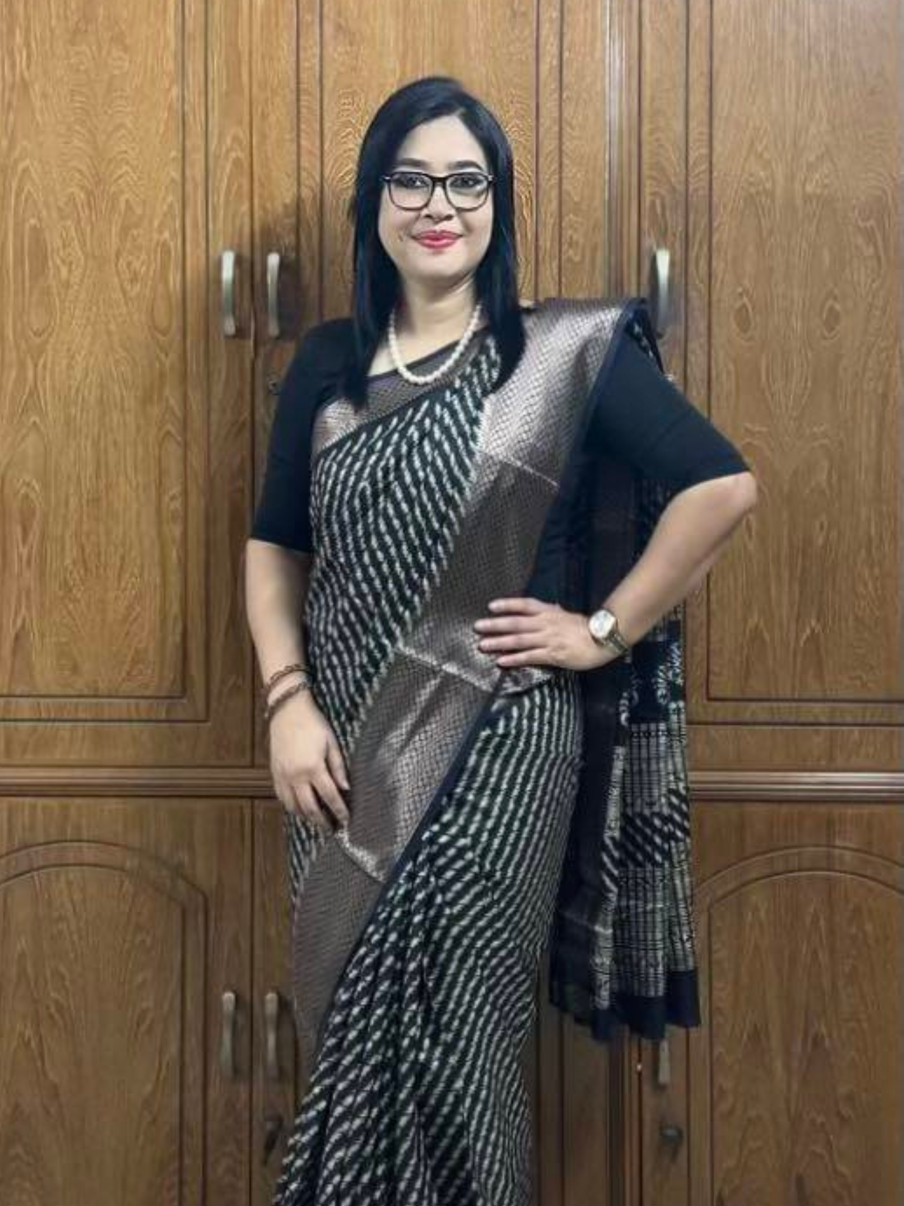 Sophisticated Black & Silver Leheriya Silk Saree